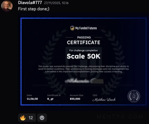 Mentfx funded trader certificate