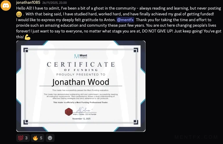 Mentfx funded trader certificate